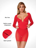 The Shapewear Dress Long Sleeve V-Neck Lace Midi