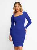 Built-In Shapewear Long Sleeve Midi Lounge Dress