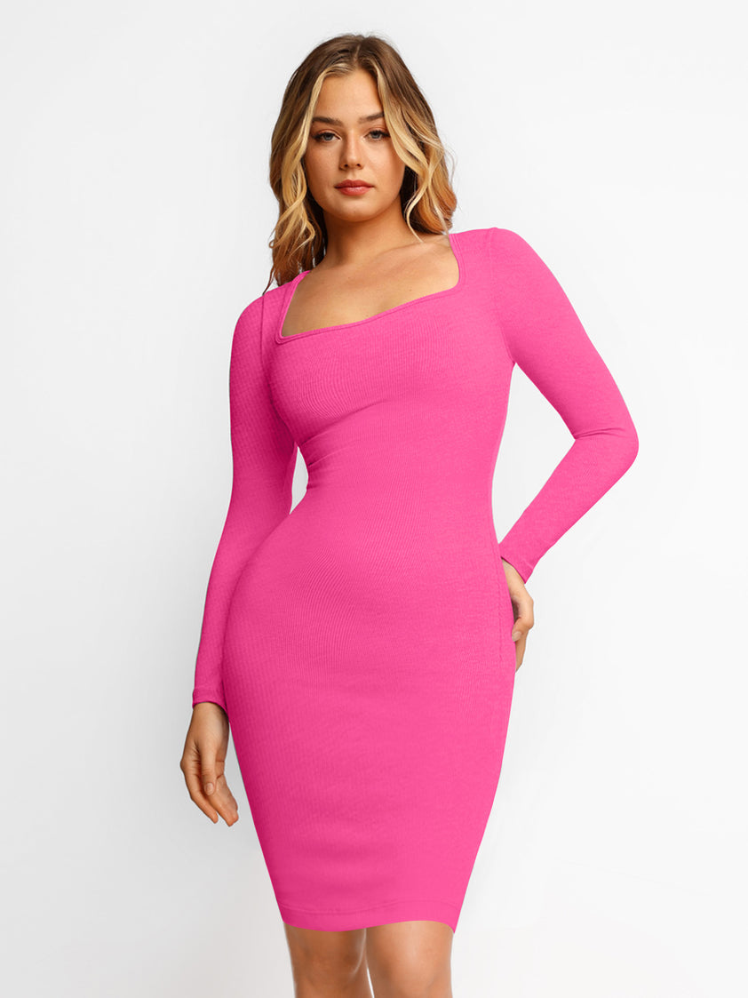 BuiltIn Shapewear Long Sleeve Midi Lounge Dress Popilush