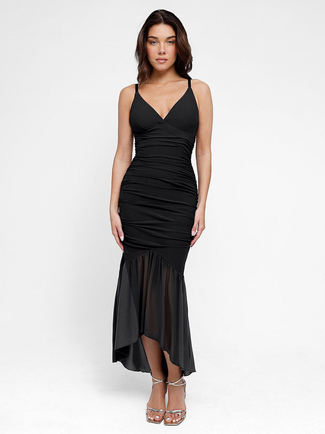 Popilush? Bodycon Shaping Slip Dress Summer Built-In Shapewear Ruched Sheer Mesh Maxi Dress