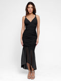 Popilush? Bodycon Shaping Slip Dress Summer Built-In Shapewear Ruched Sheer Mesh Maxi Dress