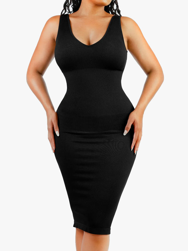 Seamless Deep V-neck Tummy Control Midi Dress