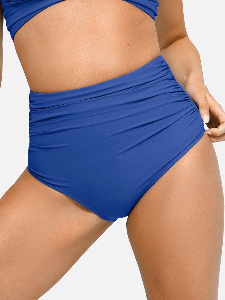 Popilush? Blue / S The Shapewear Swimwear Ruched High-Waist Bikini Bottom