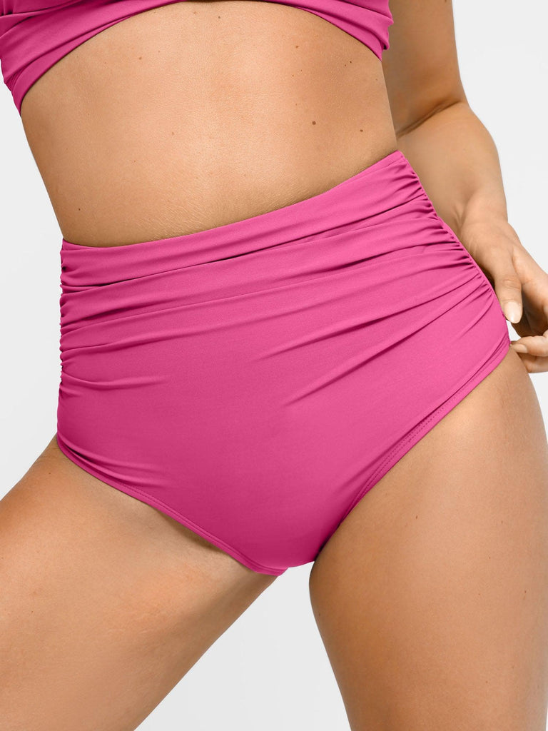 Popilush? Pink / S The Shapewear Swimwear Ruched High-Waist Bikini Bottom