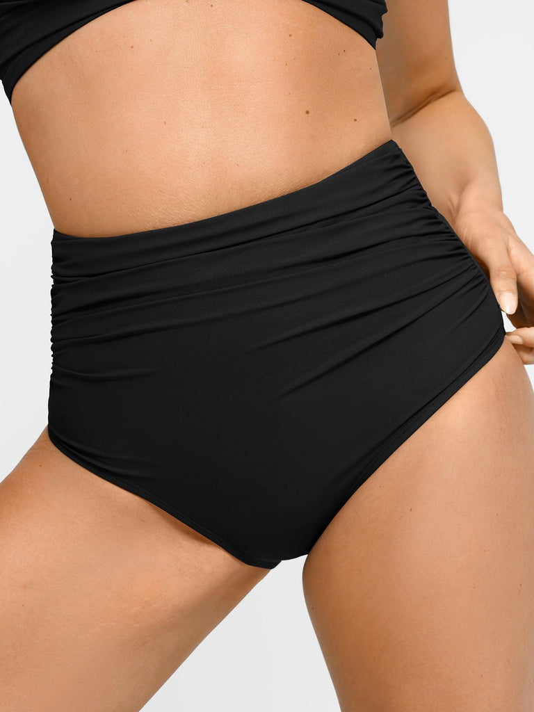 Popilush? Black / S The Shapewear Swimwear Ruched High-Waist Bikini Bottom