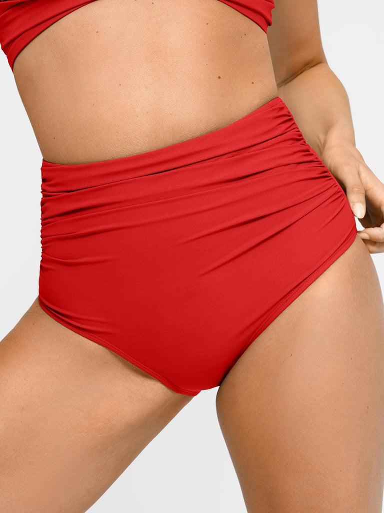 Popilush? Red / S The Shapewear Swimwear Ruched High-Waist Bikini Bottom