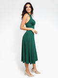Popilush? Built-In Shapewear Halter A-Line Sleeveless Midi Dress