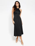 Popilush? Black / XS Built-In Shapewear Halter A-Line Sleeveless Midi Dress