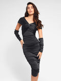 Popilush? Bodycon Summer Dress Club Party Built-In Shapewear Ruched Shine Midi Dress