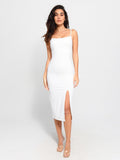 Popilush? Formal Bodycon Party Summer Dress Built-In Shapewear Sheer Mesh Slip Split Midi Dress Set