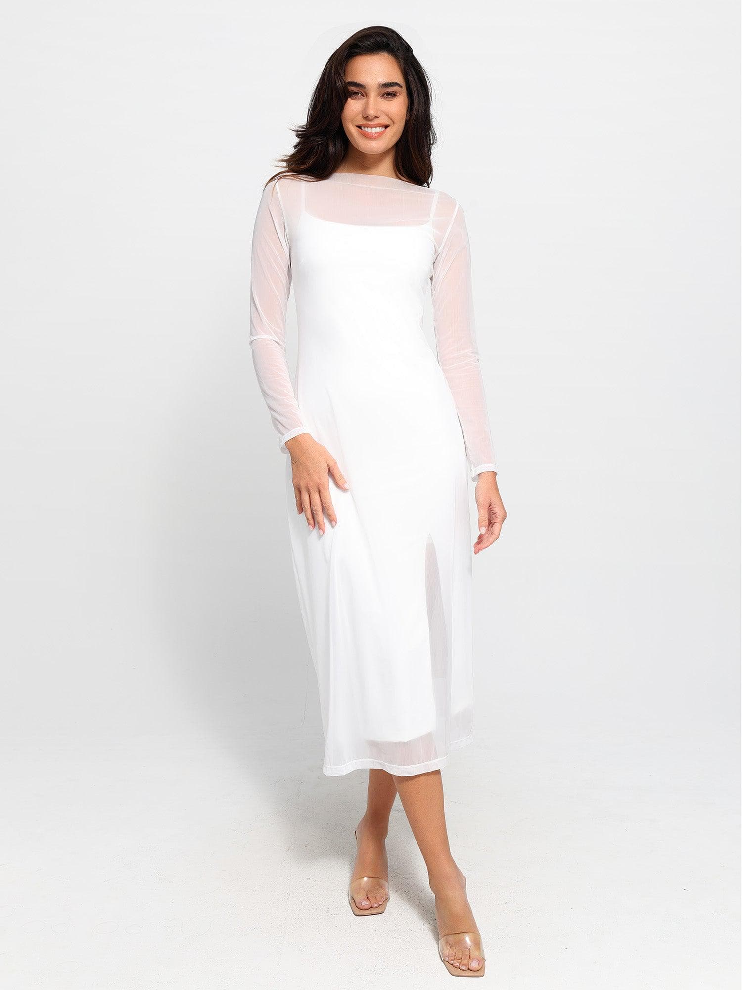 The Shapewear Dress Set Sheer Mesh Slip Split Midi – Popilush®AU