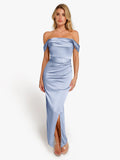 Shapewear Off Shoulder Shine Ruched Sculpting Maxi Dress