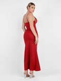 Built-In Shapewear Lace Slip Split Maxi Dress