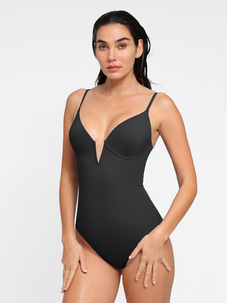 Popilush? Tummy Control Slimming Swimwear Deep V-Neck One-Piece Shapewear Low-Back Swimsuit
