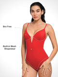 Popilush? Tummy Control Slimming Swimwear Deep V-Neck One-Piece Shapewear Low-Back Swimsuit