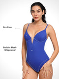 Popilush? Tummy Control Slimming Swimwear Deep V-Neck One-Piece Shapewear Low-Back Swimsuit