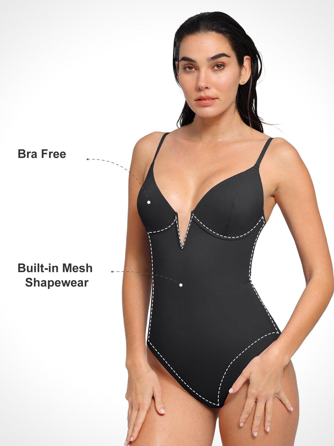Popilush? Tummy Control Slimming Swimwear Deep V-Neck One-Piece Shapewear Low-Back Swimsuit