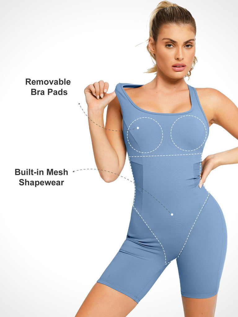 Popilush? Yoga Gym One Piece Workout Shorts Jumpsuit Summer Outfits Built-In Shapewear Racerback Romper