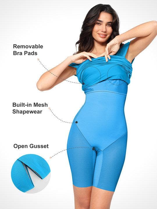Popilush? Built-In Shapewear Ruched Shine Midi Dress