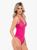 Shapewear Deep-V Neck  Alluring Plunge Lace Thong Bodysuit