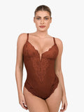 Shapewear Deep-V Neck  Alluring Plunge Lace Thong Bodysuit