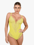 Shapewear Deep-V Neck  Alluring Plunge Lace Thong Bodysuit