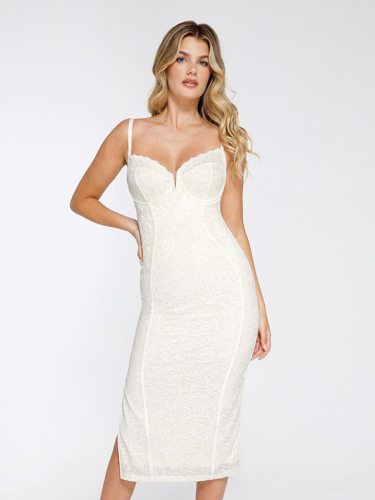 Popilush? Formal Bodycon Party Summer Cocktail Gown White / XS The Lace Shapewear Dress Corset Style Midi