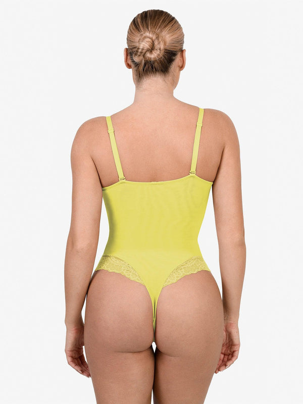Shapewear Deep-V Neck  Alluring Plunge Lace Thong Bodysuit