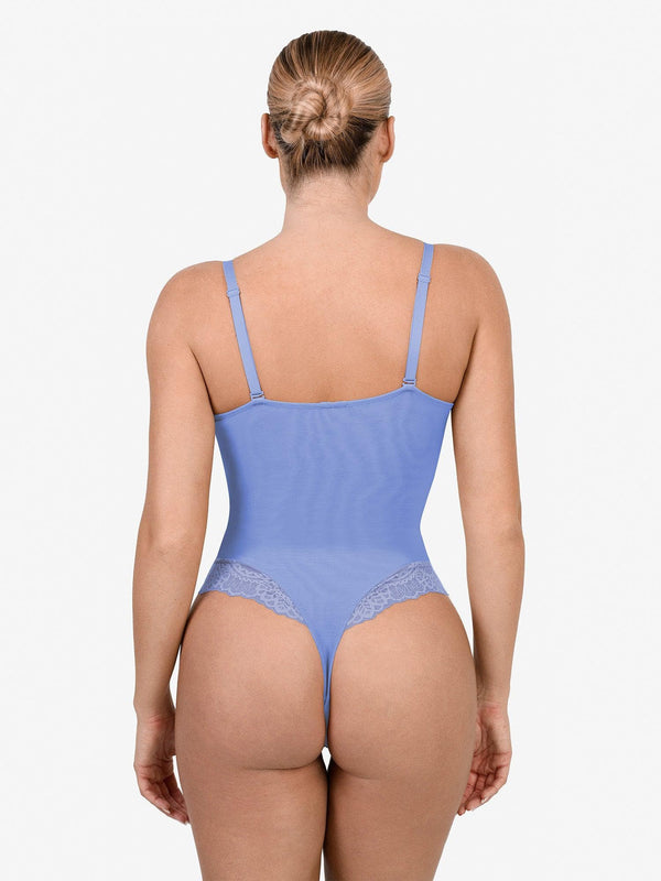 Shapewear Deep-V Neck  Alluring Plunge Lace Thong Bodysuit