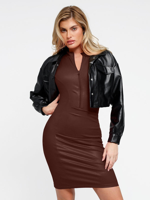 The Shapewear Dress Leather Mock Neck Midi