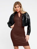The Shapewear Dress Leather Mock Neck Midi