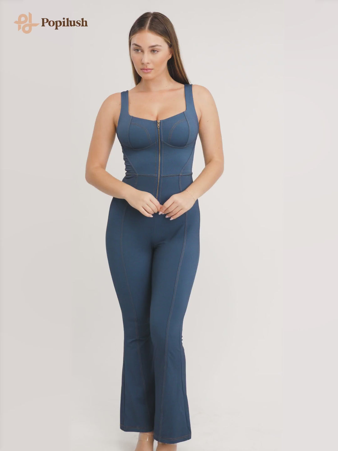 Denim Square Neck Tank Top Flare Jumpsuit