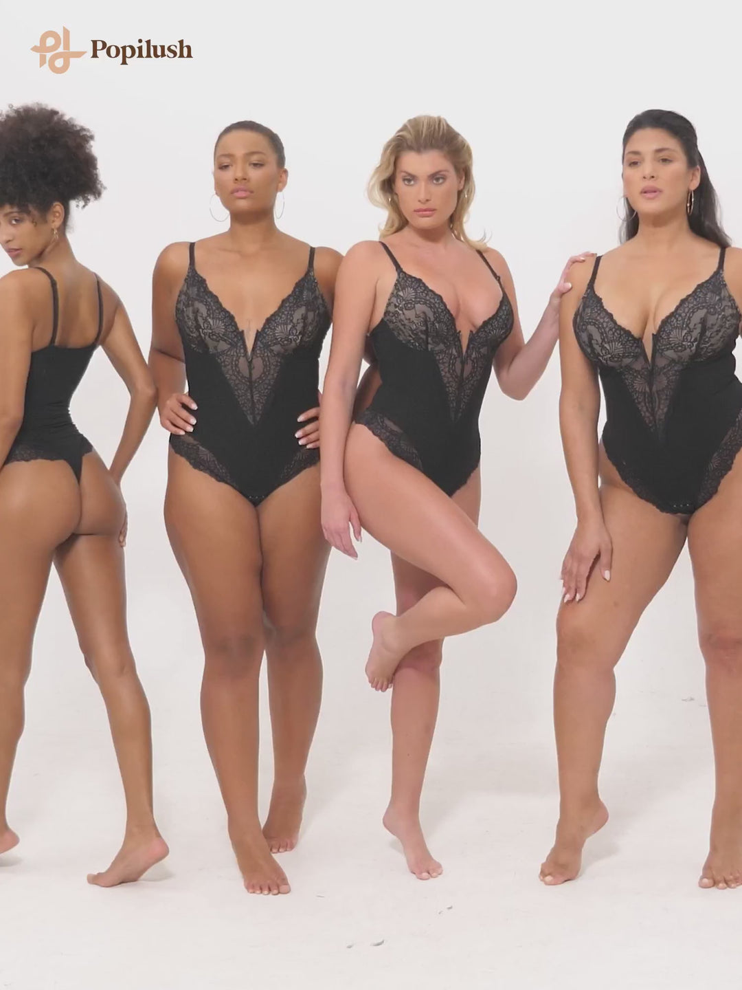 Shapewear Deep-V Neck  Alluring Plunge Lace Thong Bodysuit