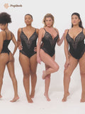 Shapewear Deep-V Neck  Alluring Plunge Lace Thong Bodysuit