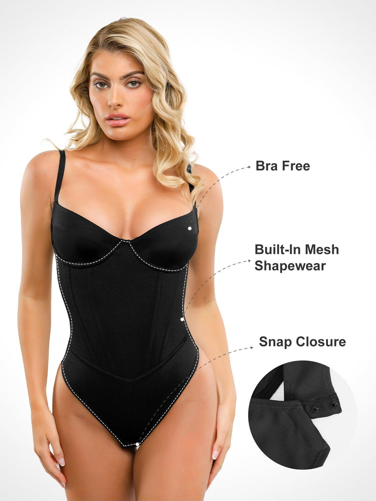 Popilush? Built-in Shapewear Corset Style Thong Bodysuit