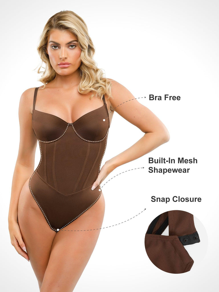 Popilush? Built-in Shapewear Corset Style Thong Bodysuit