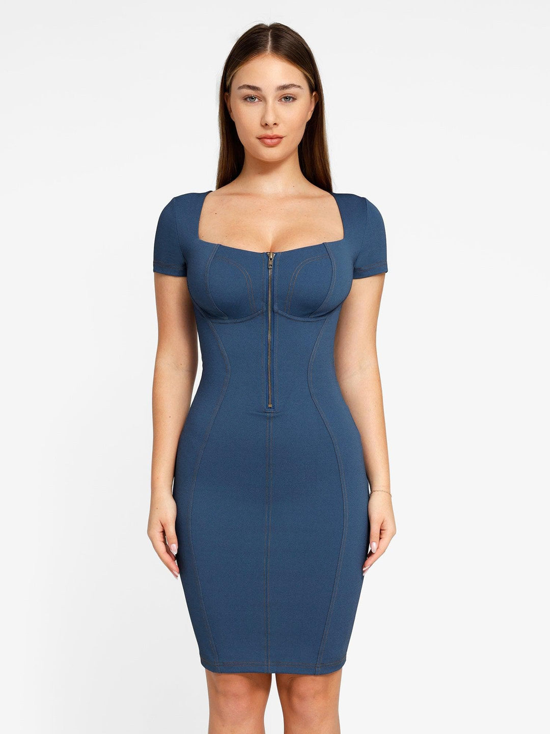 Popilush? Built-In Shapewear Denim Bustier Midi Dress