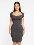 Popilush? Slate Gray / S Built-In Shapewear Denim Bustier Midi Dress