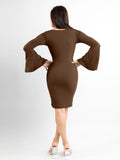 Popilush? Built-In Shapewear Flounce Sleeve Square-Neck Midi Dress
