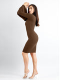 Popilush? Built-In Shapewear Flounce Sleeve Square-Neck Midi Dress