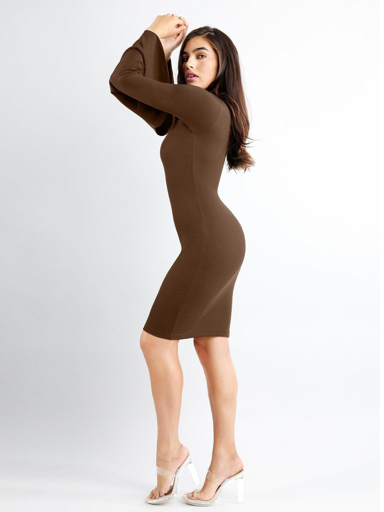 Popilush? Built-In Shapewear Flounce Sleeve Square-Neck Midi Dress