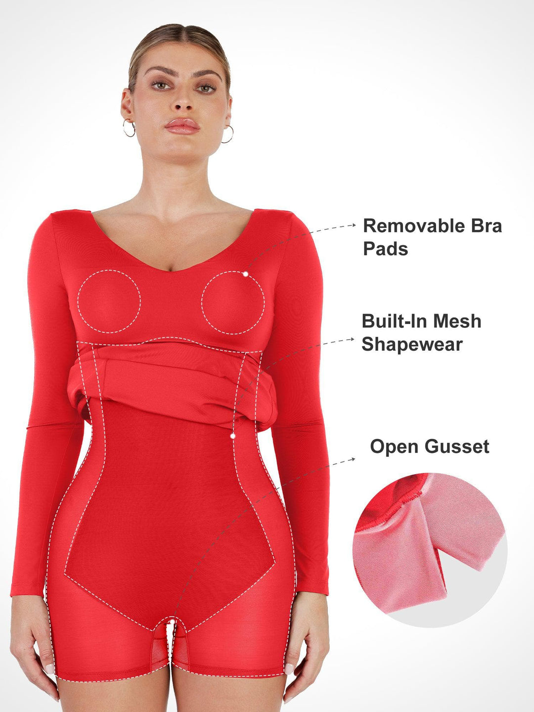Popilush? Built-In Shapewear Long Sleeve V-neck Split Maxi Dress