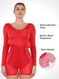 Popilush? Built-In Shapewear Long Sleeve V-neck Split Maxi Dress