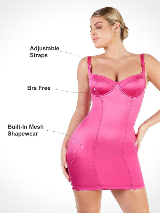 Popilush? Bodycon Summer Dress Tummy Control Built-In Shapewear Metallic Shiny Bustier Mini Dress
