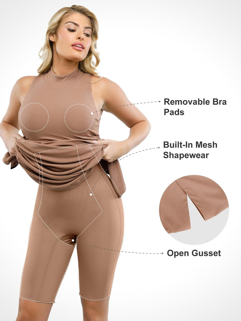 Popilush? Built-In Shapewear Mock Neck Modal Dresses