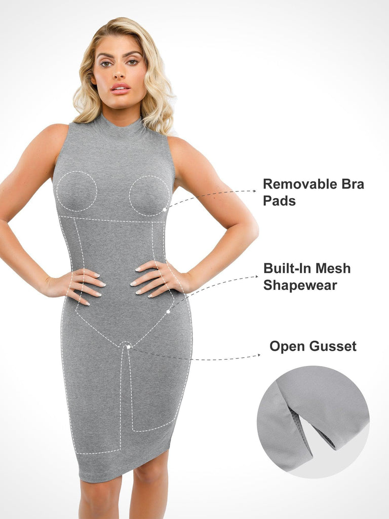 Popilush? Built-In Shapewear Mock Neck Modal Midi Dress