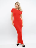 Popilush? Built-In Shapewear Mock Neck Modal Short Sleeve Maxi Dress