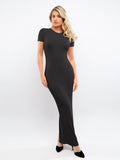 Popilush? Built-In Shapewear Mock Neck Modal Short Sleeve Maxi Dress