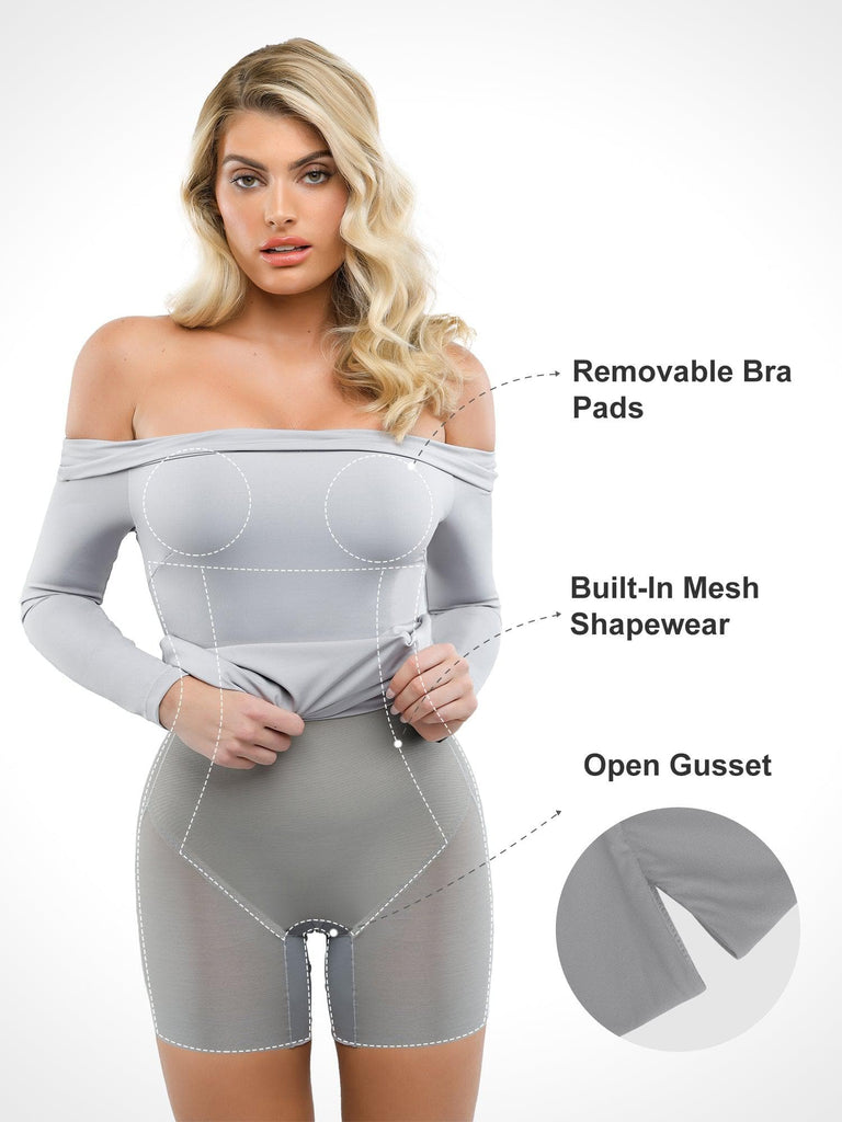 Popilush? Built-In Shapewear Off Shoulder Long Sleeve Midi Dress