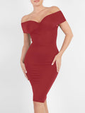 Popilush? Built-In Shapewear Off Shoulder Ruched Midi Dress
